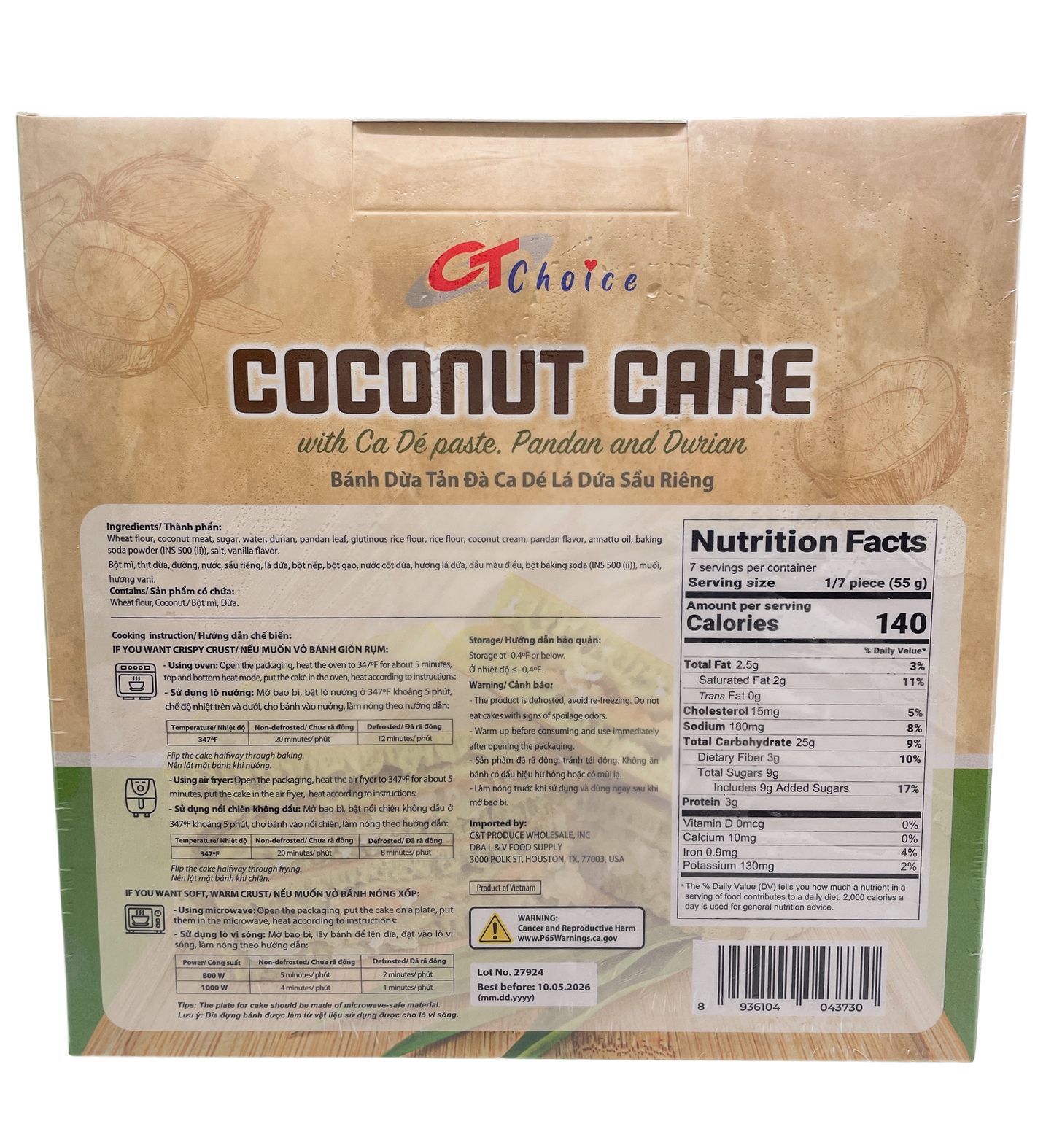 CT Choice - Coconut Cake - With Ca Dé Paste, Pandan and Durian